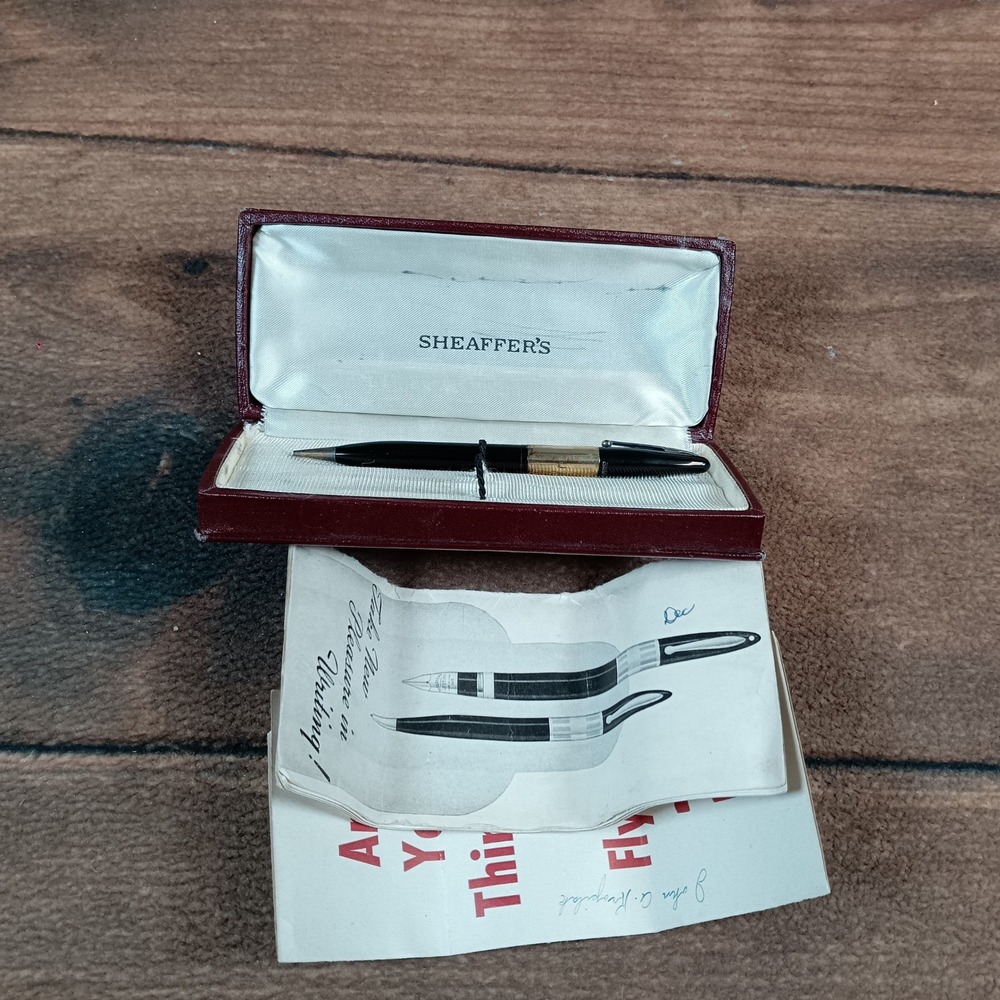 Sheaffer's Mechanical Pencil Black Good Vintage Gold Band With Box